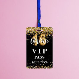 Sweet 16 zwart goud vip party pass badge