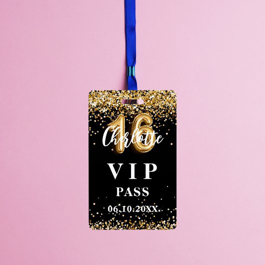 Sweet 16 zwart goud vip party pass badge