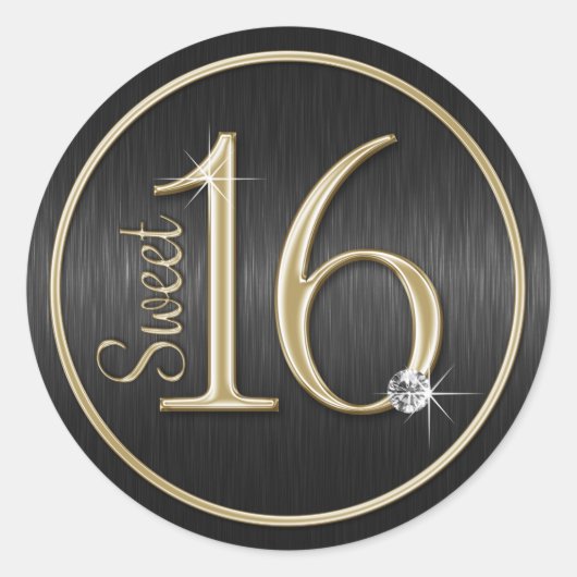 Sweet 16 zwart/gouden envelop afdichting Stickers (Voorkant)