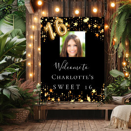 Sweet 16 zwart gouden sterren foto welkom poster