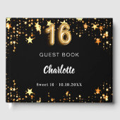 Sweet 16 zwart gouden sterren gastenboek (Voorkant)