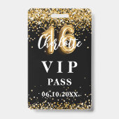 Sweet 16 zwart gouden vip-feestpas badge (Voorzijde)
