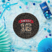 Sweet 16 Zwart Leopard Print Party Papieren Bordje (Feest)