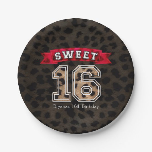 Sweet 16 Zwart Leopard Print Party Papieren Bordje (Voorkant)