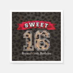 Sweet 16 zwart & luipaardprint feestje servetten