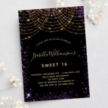 Sweet 16 zwart paarse glitters dust goud verjaarda