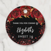 Sweet 16 zwart rode jurk bedankt bedankjes labels (Achterkant)