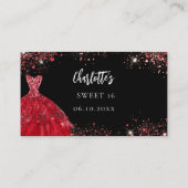 Sweet 16 zwart rode jurk reactie RSVP kaart (Achterkant)
