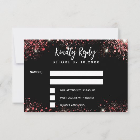 Sweet 16 zwart rode jurk reactie RSVP kaart (Voorkant)
