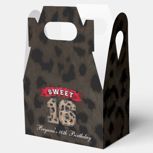 Sweet 16 Zwart & Rood Luipaard Print Party Favor Bedankdoosjes (Geopend)