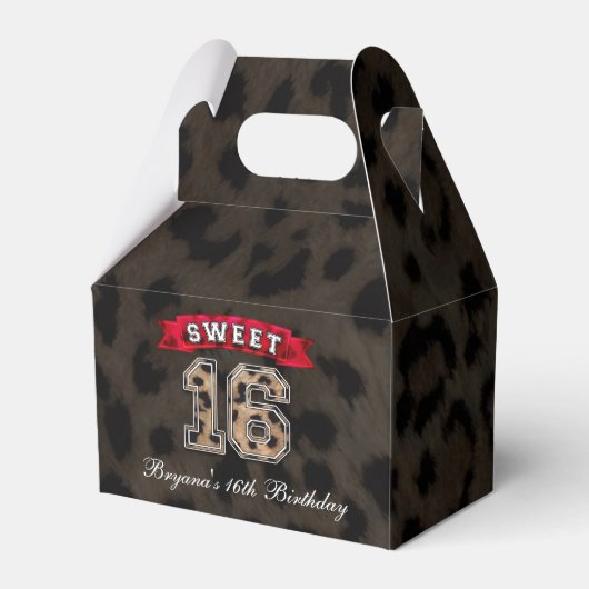 Sweet 16 Zwart & Rood Luipaard Print Party Favor Bedankdoosjes (Voorkant Zijde)
