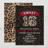 Sweet 16 Zwart & Rood Sport Leopard Print Party Kaart (Voorkant / Achterkant)