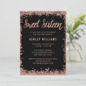 Sweet 16 Zwart Roos Gouden Faux Glitter Verjaardag Kaart (Staand voorkant)