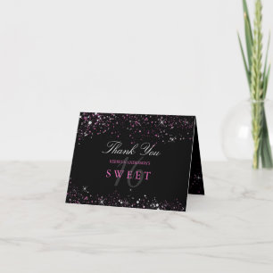 Sweet 16 Zwart Roze Glitter Dankkaart Bedankkaart