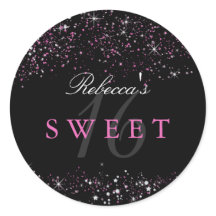 Sweet 16 Zwart Roze Glitter Sticker