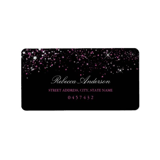 Sweet 16 Zwart Roze Sparkle Glitter Adresetiketten Etiket (Voorkant)