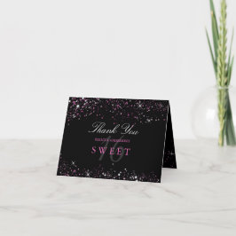 Sweet 16 Zwart Roze Sparkle Glitter Dank je Kaart