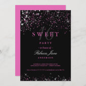 Sweet 16 Zwart Roze Sparkle Glitter Invite Kaart (Voorkant / Achterkant)