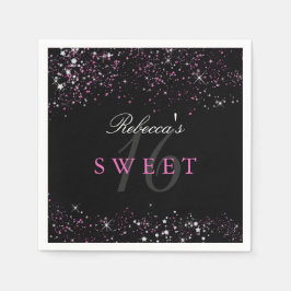 Sweet 16 Zwart Roze Sparkle Glitter Servetten