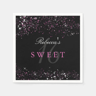Sweet 16 Zwart Roze Sparkle Glitter Servetten