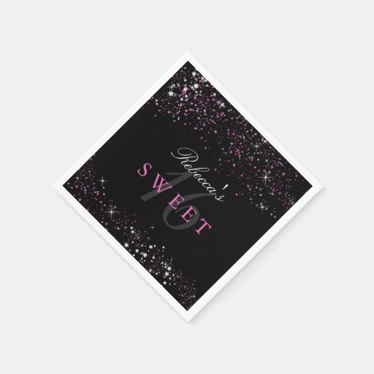 Sweet 16 Zwart Roze Sparkle Glitter Servetten (Hoek)