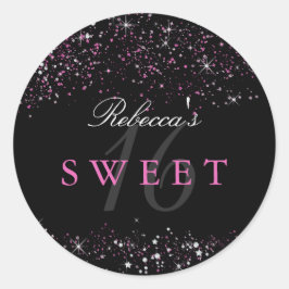 Sweet 16 Zwart Roze Sparkle Glitter Sticker