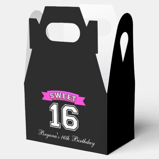 Sweet 16 Zwart & Roze Sport Verjaardagsfeestje Bedankdoosjes (Geopend)