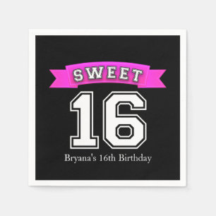 Sweet 16 Zwart & Roze Sportieve Verjaardagsfeestje Servet