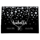 Sweet 16 zwart wit naam diamanten groot cadeauzakje (Voorkant)