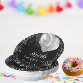Sweet 16 zwart zilver glitter naam ballonnen papieren kommen