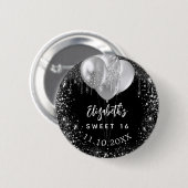 Sweet 16 zwart zilver glitter naam ballonnen ronde button 5,7 cm (Voorkant /achterkant)