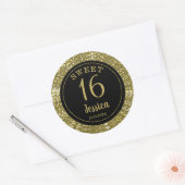 Sweet 16 zwarte en goudglitter envelop ronde sticker (Envelop)