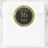 Sweet 16 zwarte en goudglitter envelop ronde sticker (Tas)