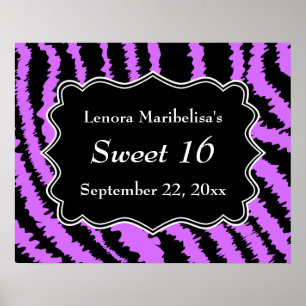 Sweet 16 Zwarte en Paarse Zebra Pattern Poster