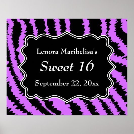 Sweet 16 Zwarte en Paarse Zebra Pattern Poster (Voorkant)