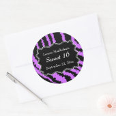 Sweet 16 Zwarte en Paarse Zebra Pattern Ronde Sticker (Envelop)