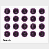 Sweet 16 zwarte en roze glitter-envelopzegel ronde sticker (Vel)