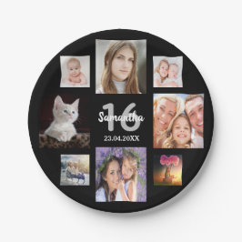 Sweet 16 Zwarte fotocollage Papieren Bordje