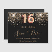 Sweet 16 zwarte glitter behalve de datummagneet (Voorkant / Achterkant)