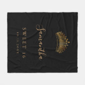 Sweet 16 zwarte gouden tiara-kroonnaam fleece deken (Voorkant (Horizontaal))