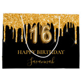 Sweet 16 zwarte goudglitter druppelt naam verjaard groot cadeauzakje (Achterkant)