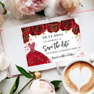 Sweet 16 zwarte goudjurken, glamoureus save the date