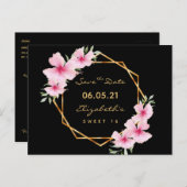 Sweet 16 zwarte goudroze bloemen Bespaar de Datum Briefkaart (Voorkant / Achterkant)