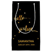 Sweet 16 zwarte goudtypografie klein cadeauzakje (Voorkant)