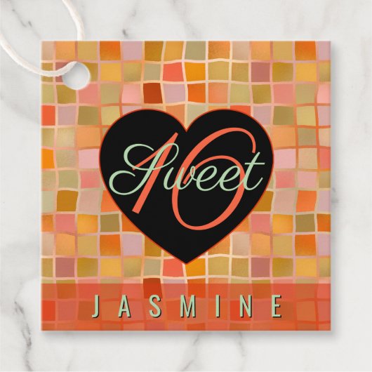 Sweet 16 zwarte hart tiener meisje bedankjes labels (Voorkant)