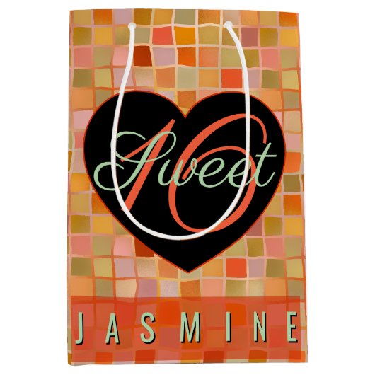 Sweet 16 zwarte hart tiener meisje medium cadeauzakje (Voorkant)