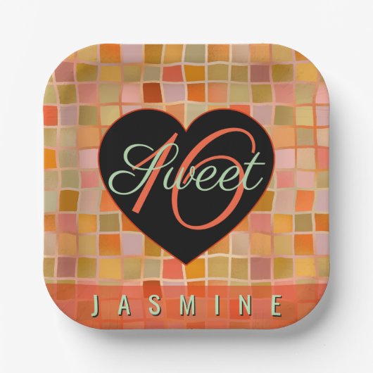 Sweet 16 zwarte hart tiener meisje papieren bordje (Voorkant)