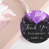 Sweet 16 zwarte paarse glitter naam bedankt ronde sticker