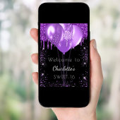 Sweet 16 zwarte paarse glitter welkomstballonnen poster