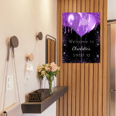 Sweet 16 zwarte paarse glitter welkomstballonnen poster